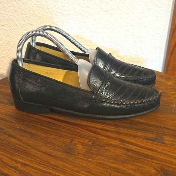 Calzo Oliverio Black Premium leather loafers preppy neutral Sz.7 - Picture 2 of 10